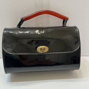 Vintage 1950s Garay Black Patent Leather Box Purse Lucite Handle